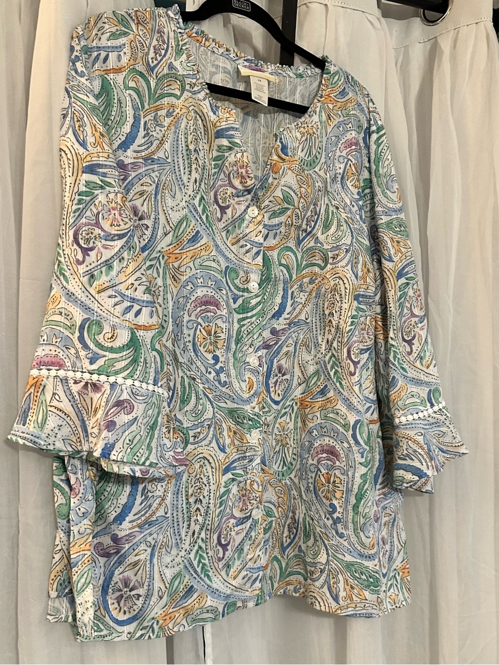 Alfred Dunner Multicolor Paisley Tunic Top - Blue, Green, Gold - Picture 2 of 7